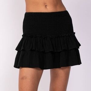 Sky to Moon Black Smocked Waist Double Layer Ruffled Mini Skirt Size Small